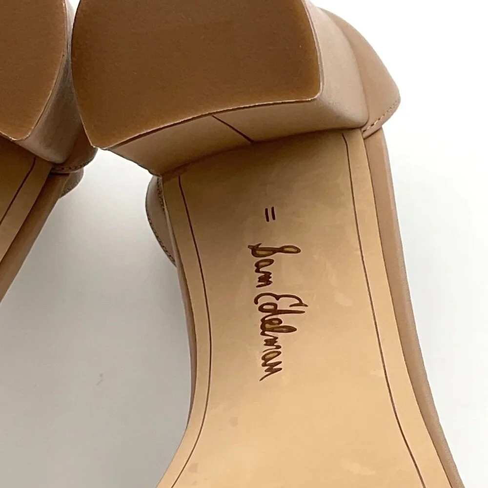 Sam Edelman Nude Ankle Strap Block Heel Sandals Womens Size 7 Medium Leather - Picture 8 of 10